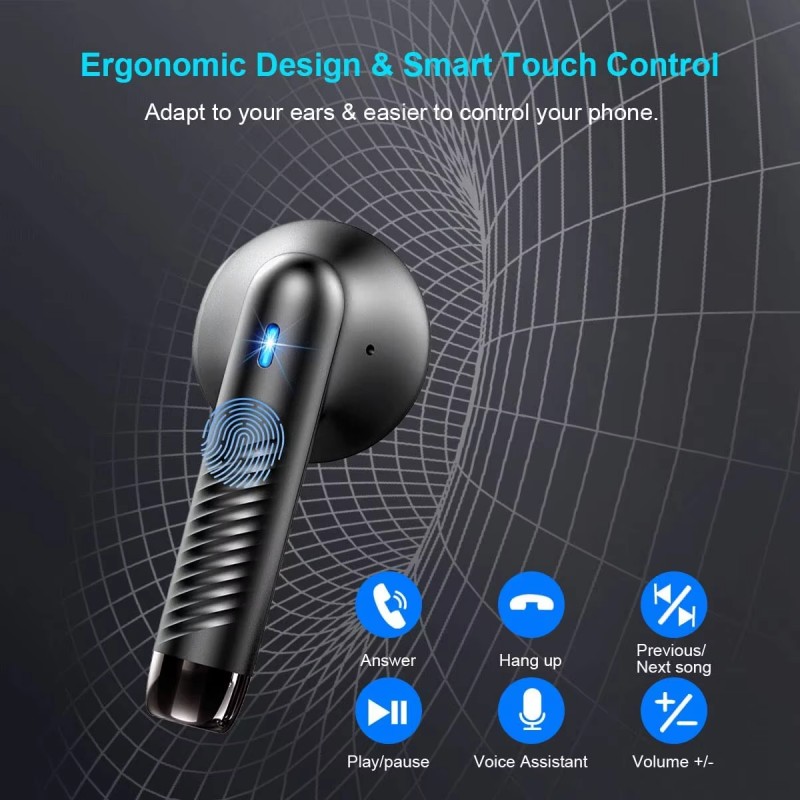 Bezprzewodowe słuchawki douszne Bluetooth 5.3, słuchawki HiFi z redukcją szumów