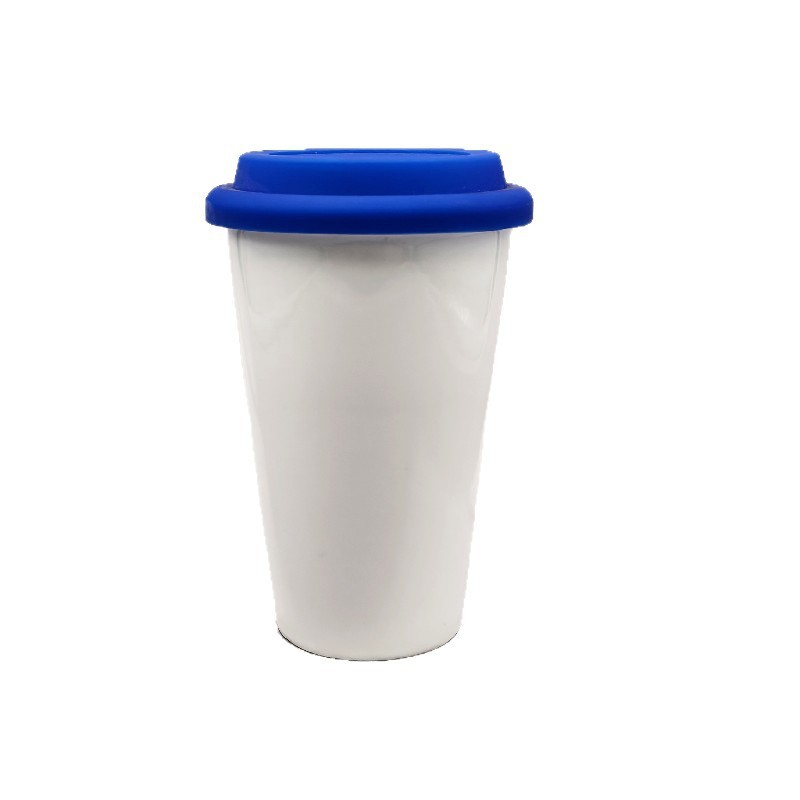 Niestandardowy ceramiczny kubek podróżny o pojemności 350 ml z silikonową pokrywką