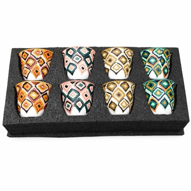 Boho geometryczny kubek ceramiczny 8-częściowy zestaw upominkowy do kawy i herbaty Boho geometryczny kubek ceramiczny 8-częściowy zestaw upominkowy do kawy i herbaty