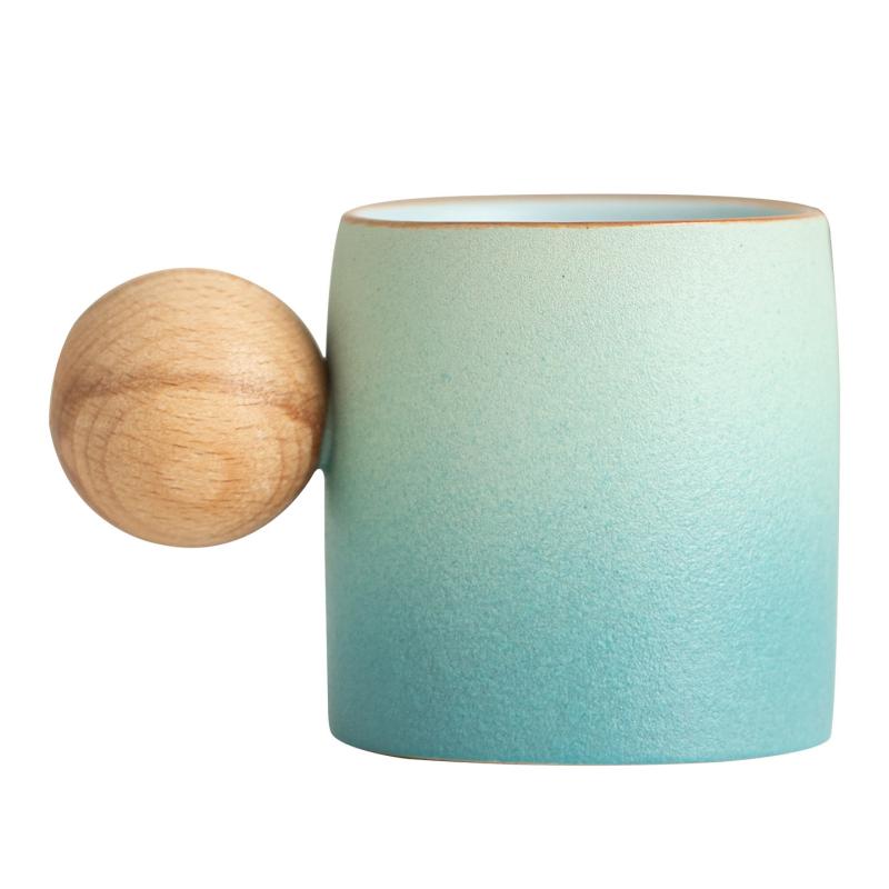 Gradientowy kubek ceramiczny z drewnianym uchwytem kulkowym na prezent domowy Gradientowy kubek ceramiczny z drewnianym uchwytem kulkowym na prezent domowy