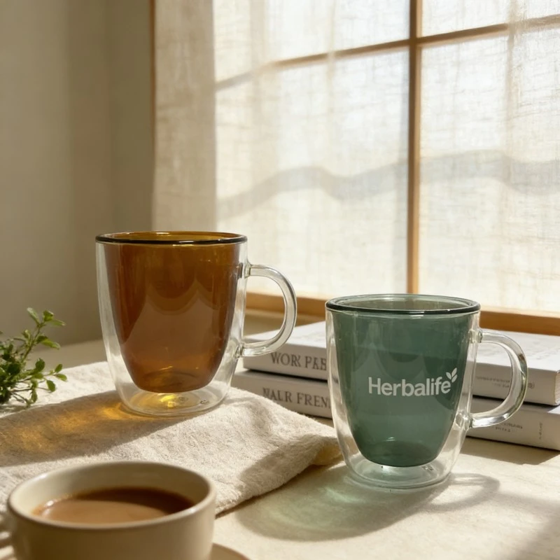 Colorful Double Layered Handle Glass Cup Colorful Double Layered Handle Glass Cup