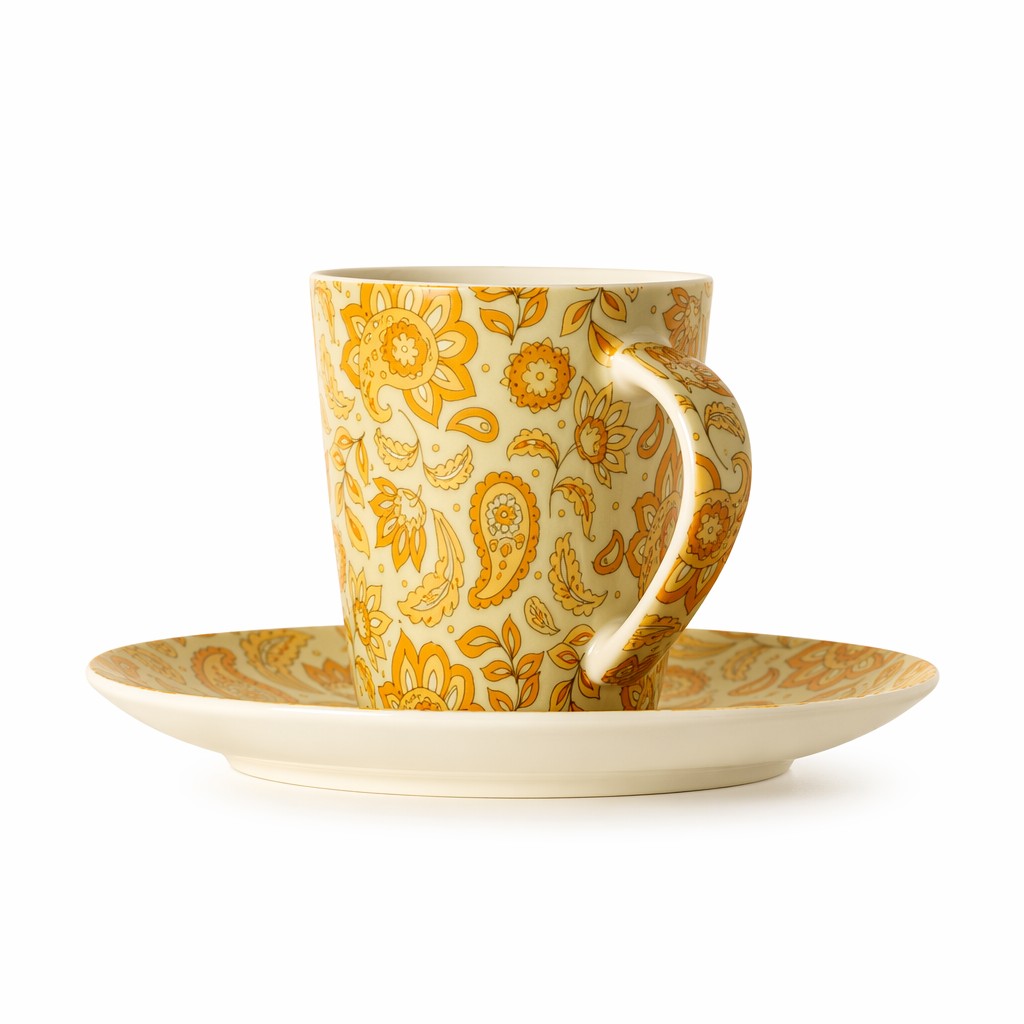 Kwiatowa Ceramiczna Filiżanka Kawy Ze Spodkiem