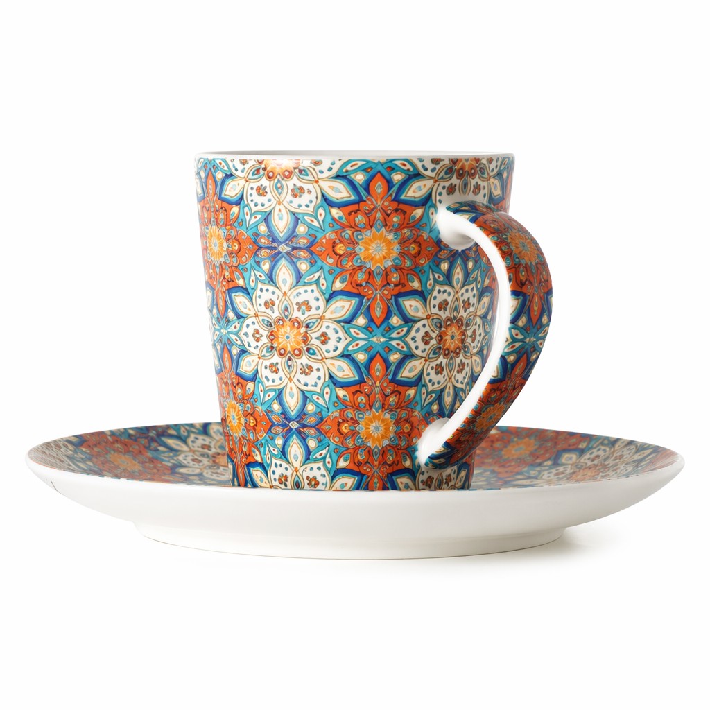 Kwiatowa Ceramiczna Filiżanka Kawy Ze Spodkiem