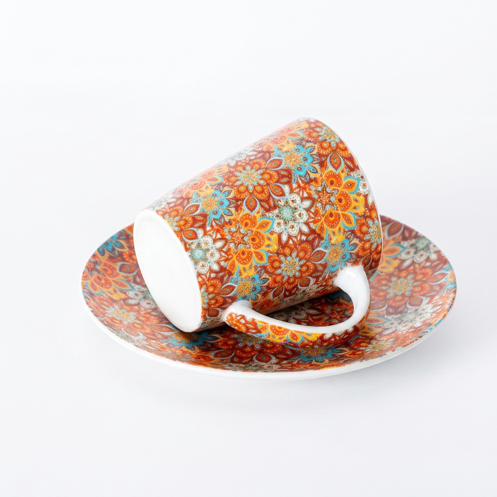 Kwiatowa Ceramiczna Filiżanka Kawy Ze Spodkiem
