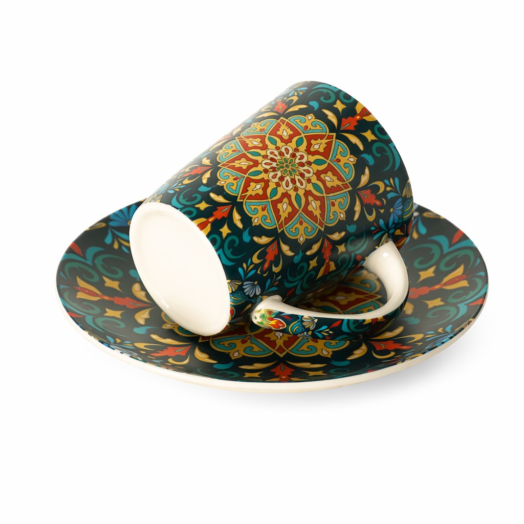Kwiatowa Ceramiczna Filiżanka Kawy Ze Spodkiem