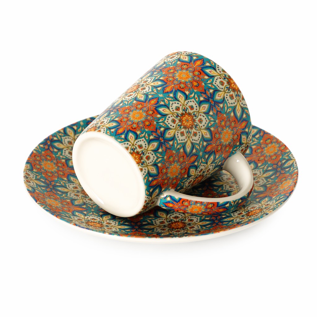 Kwiatowa Ceramiczna Filiżanka Kawy Ze Spodkiem