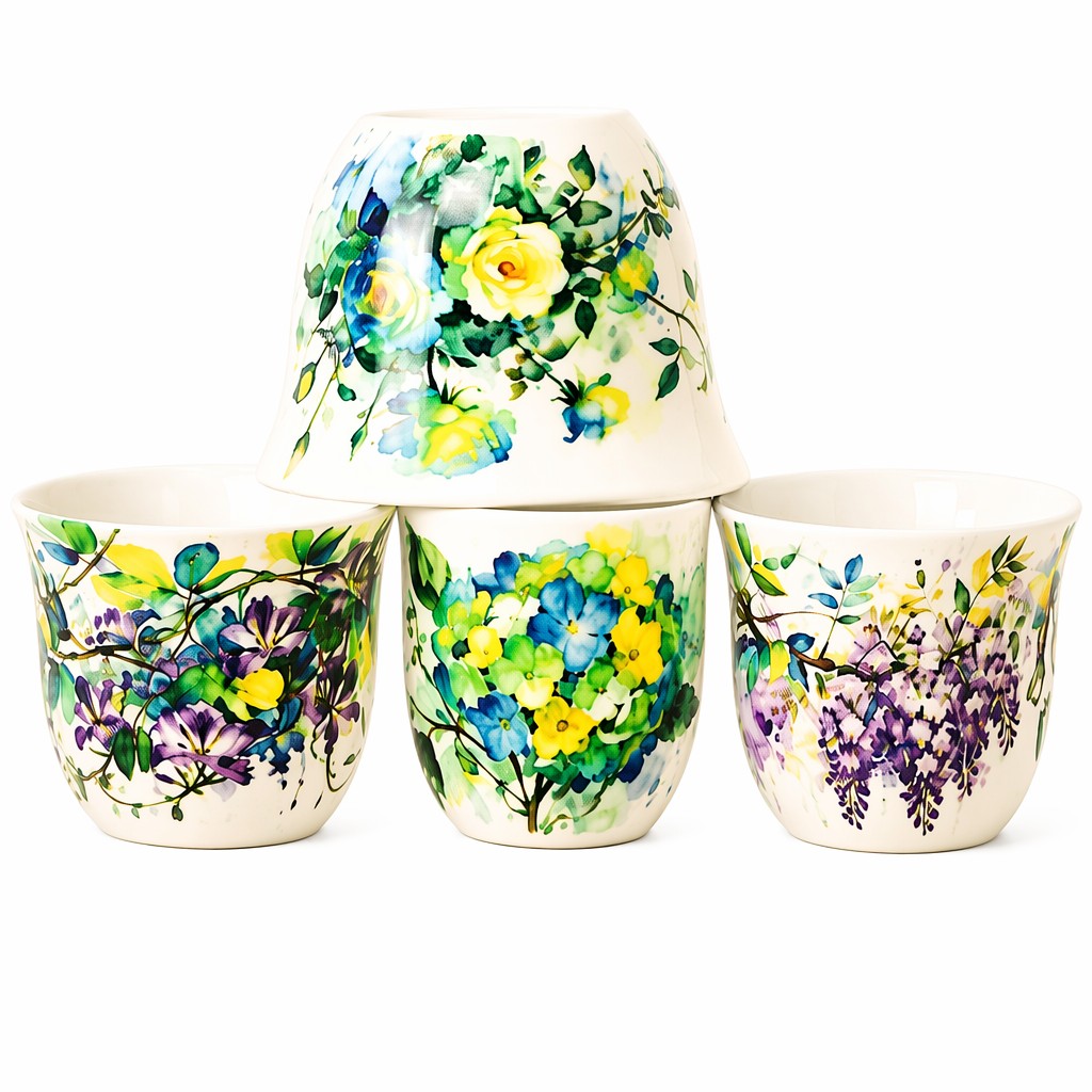 Akwarela kwiatowa ceramiczna filiżanka 8-częściowy zestaw upominkowy do serwowania herbaty