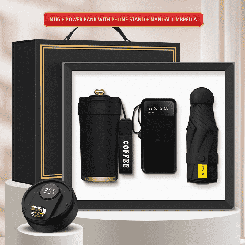 Niestandardowe logo Pudełko upominkowe 3 w 1 Kubek Power Bank Mini parasol Niestandardowe logo Pudełko upominkowe 3 w 1 Kubek Power Bank Mini parasol