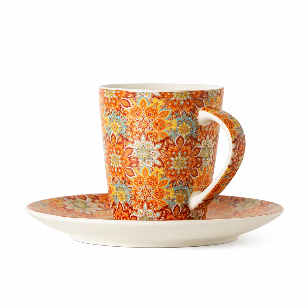 Kwiatowa Ceramiczna Filiżanka Kawy Ze Spodkiem Kwiatowa Ceramiczna Filiżanka Kawy Ze Spodkiem