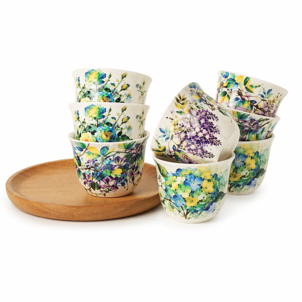 Akwarela kwiatowa ceramiczna filiżanka 8-częściowy zestaw upominkowy do serwowania herbaty Akwarela kwiatowa ceramiczna filiżanka 8-częściowy zestaw upominkowy do serwowania herbaty